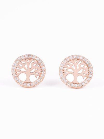 925 Sterling Silver Rose Gold Round Shaped Stud Earring