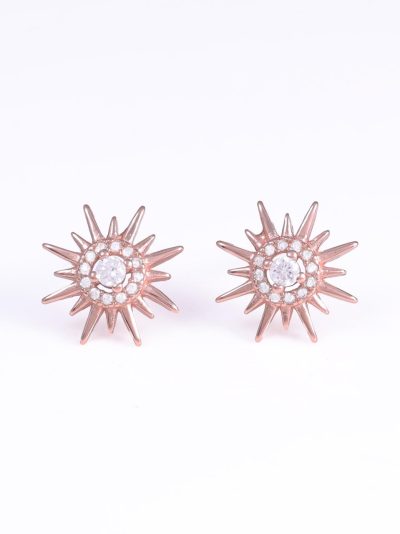 925 Sterling Silver Rose Gold  Sunburst Design Stud Earrings