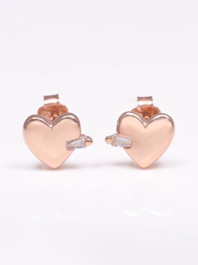 925 Sterling Silver Rose Gold  Heart Shaped Stud Earrings