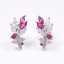 925 Sterling Silver Floral Motif Earrings White Zircon, Ruby Sterling Silver Stud Earring