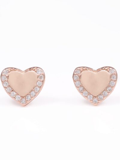 925 Sterling Silver Rose Gold Heart Shaped Stud Earring White Zircon