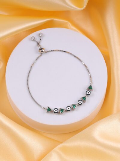 Sterling Silver Emerald Rhodium Charm Bracelet