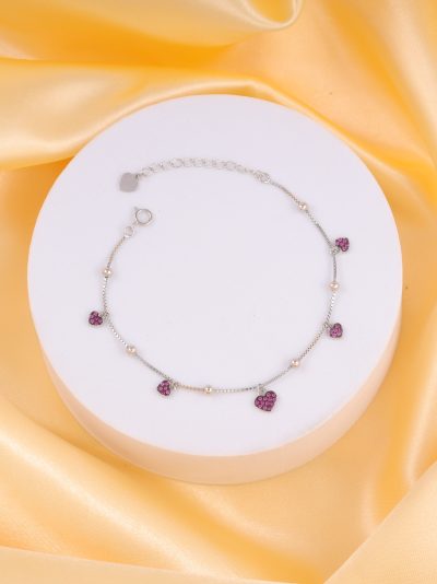 925 Sterling Silver Zircon Rhodium Charm Bracelet