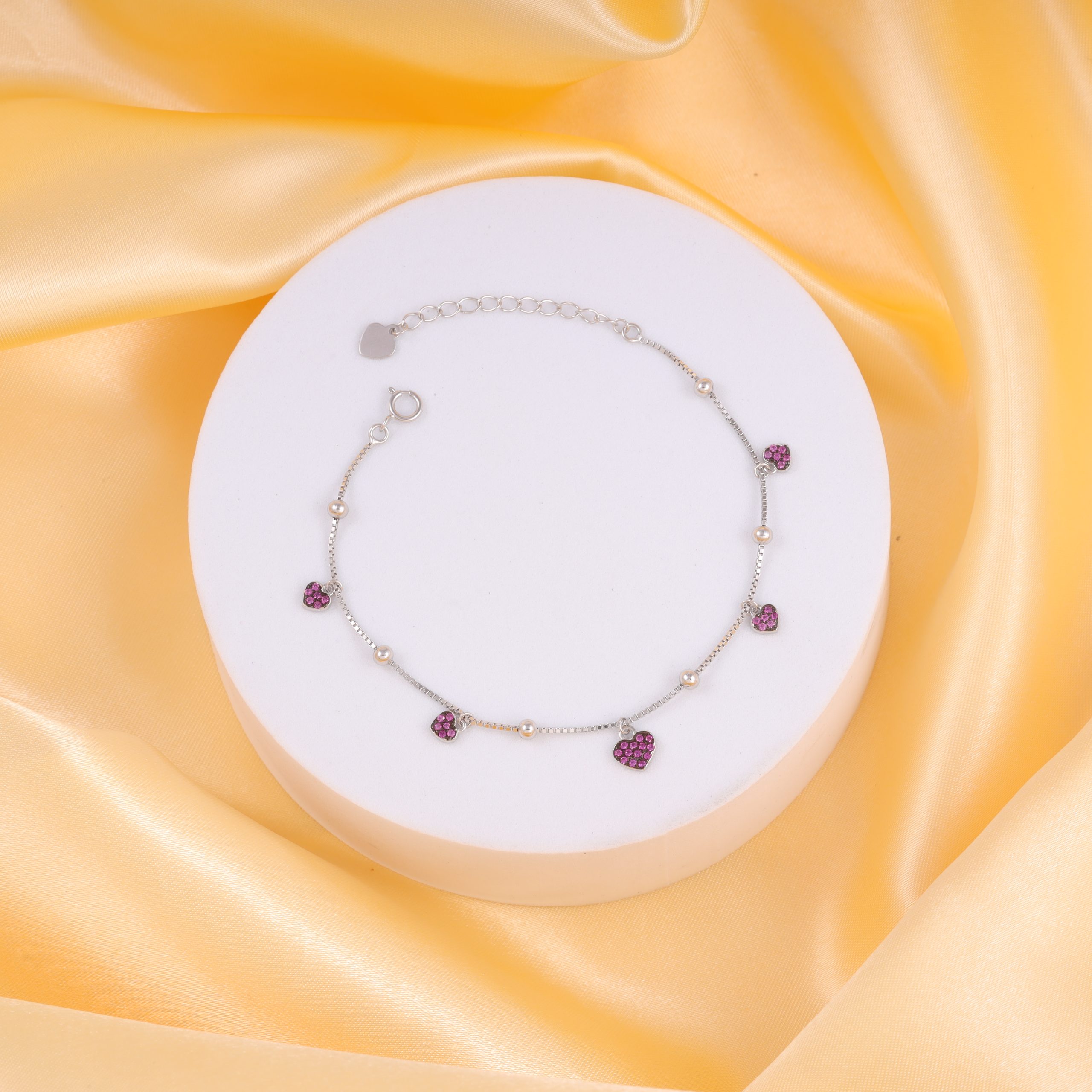 925 Sterling Silver Zircon Rhodium Charm Bracelet