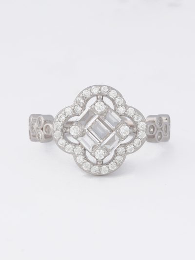 925 Sterling Silver Flower Motif Shaped  Ring