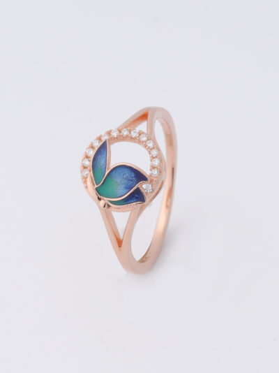 925 Sterling Silver Dual-Tone Petal motif Rose Gold Ring