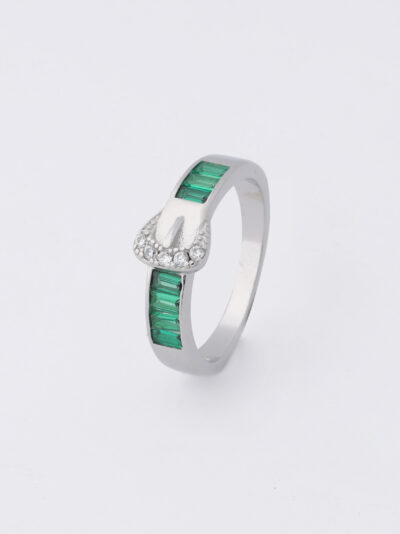 925 Sterling Silver Green-Gem Accent Ring
