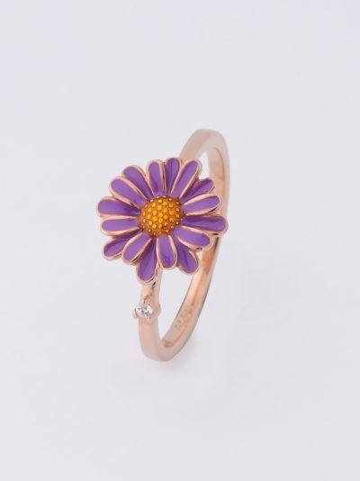 925 Sterling Silver Flower Motif Rose Gold Ring