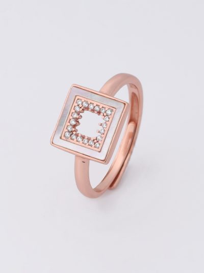 925 Sterling Silver Rose Gold Tone Square-Shaped Ring