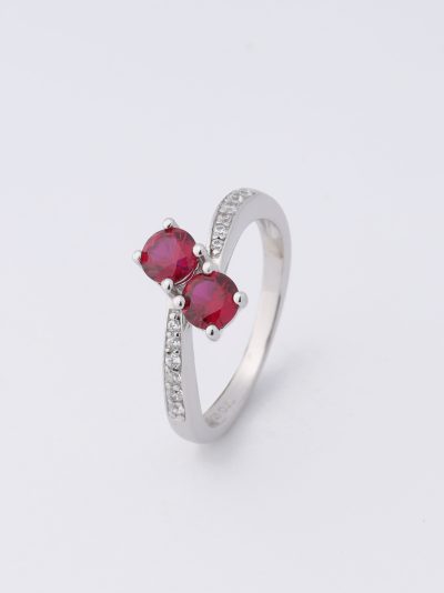 925 Sterling Silver Ruby and Zircon Stone Ring