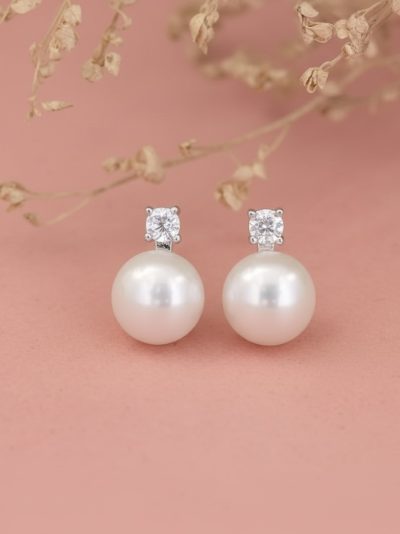 925 Sterling Silver Pearl with Zircon Stud Earrings Pearl, Zircon Sterling Silver Stud Earring