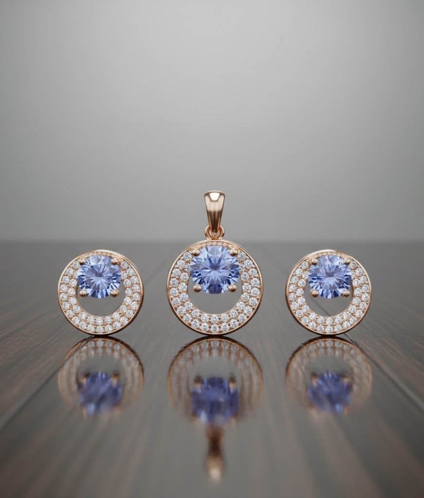 925 Sterling Silver Round Shaped Pendant Set for Women and Girls Rhodium Zircon Sterling Silver Pendant Set