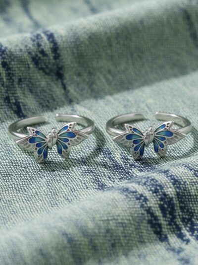 925 Sterling Silver Blue Wing Charm Toe Ring