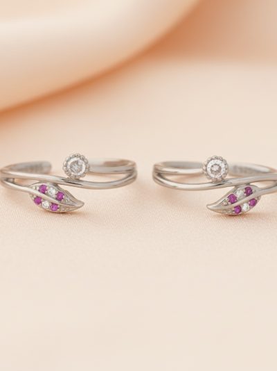 925 Sterling Silver Fuchsia Leaf Toe Ring