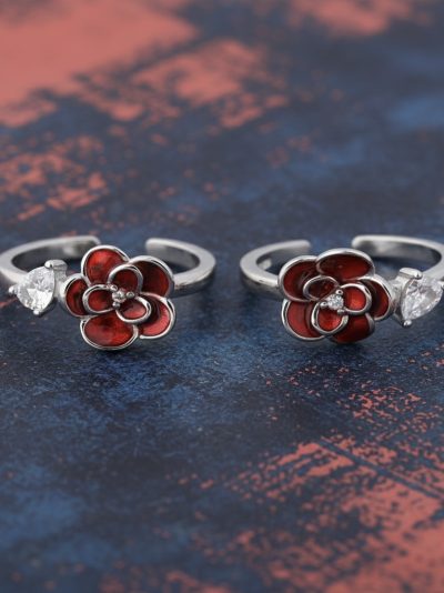 925 Sterling Silver Scarlet Flower Sparkler Toe Ring