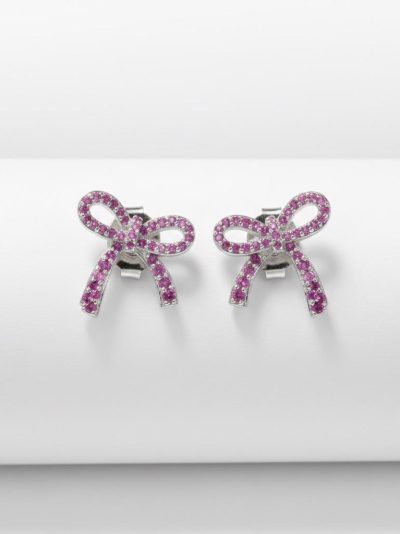 925 Sterling Silver Bow Shaped Ruby Earrings