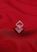 925 Sterling Silver Square Shaped Ring Zircon Rhodium Plated
