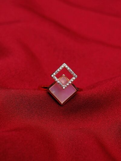 925 Sterling Silver Square Shaped Ring Zircon Rhodium Plated