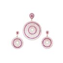 925 Sterling Silver Round Shaped Pendant Set for Womens and Girls Rhodium Zircon, Ruby Sterling Silver Pendant Set