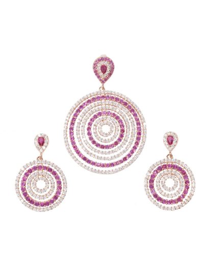 925 Sterling Silver Round Shaped Pendant Set for Womens and Girls Rhodium Zircon, Ruby Sterling Silver Pendant Set