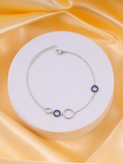 925 Sterling Silver Sapphire Halo Chain Bracelet