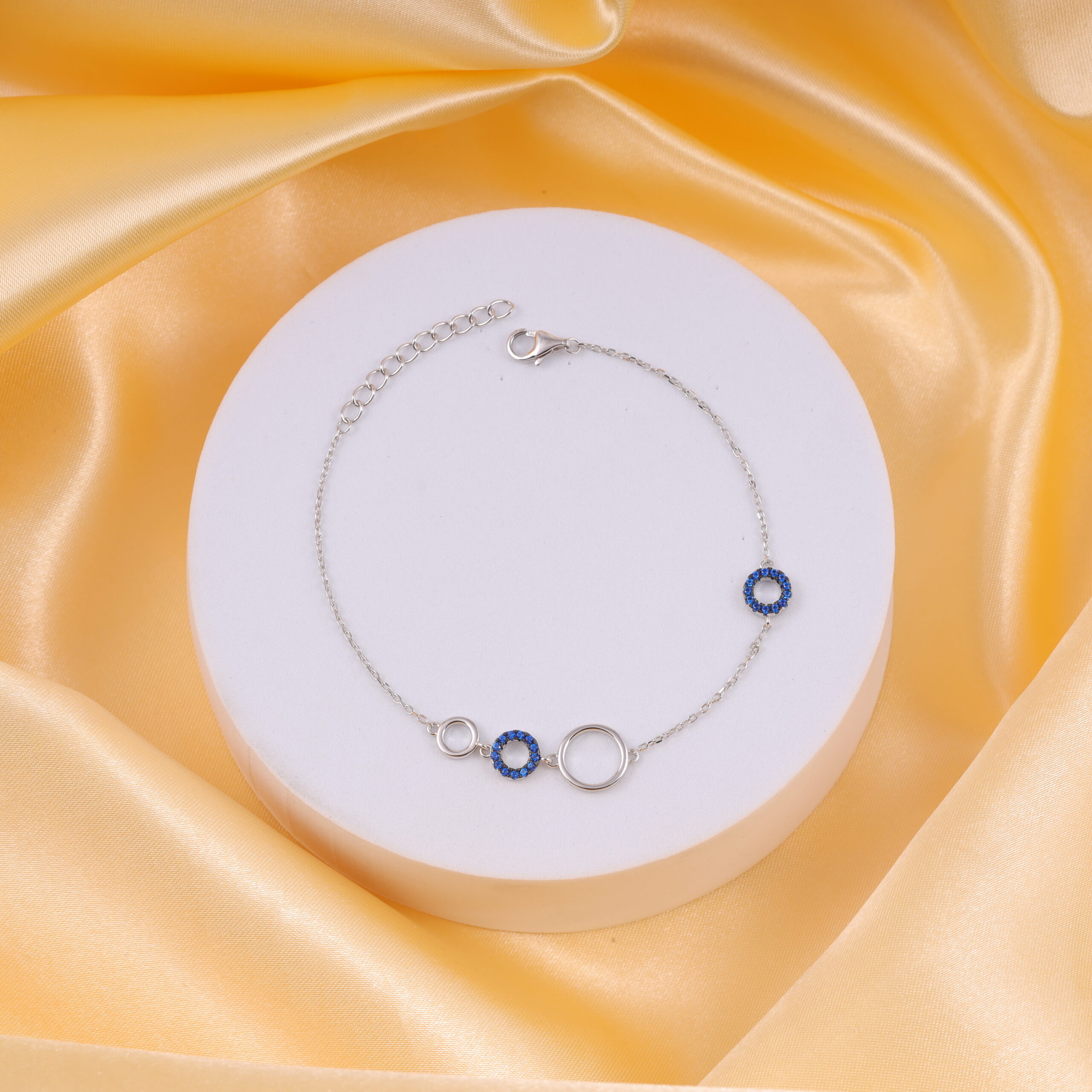 925 Sterling Silver Sapphire Halo Chain Bracelet