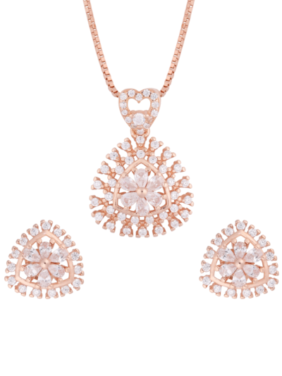 925 Sterling Silver Blossom Glow Rose Gold Pendant Set