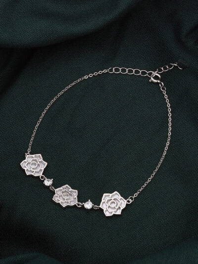 925 Sterling Silver Rose-Bud Charm Bracelet