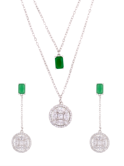 925 Sterling Silver Green-Gem Glam Duo Pendant Set