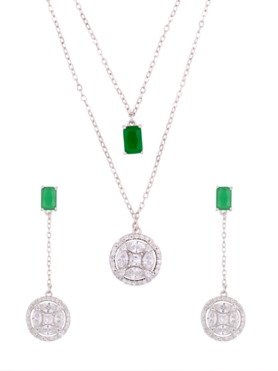 925 Sterling Silver Green-Gem Glam Duo Pendant Set