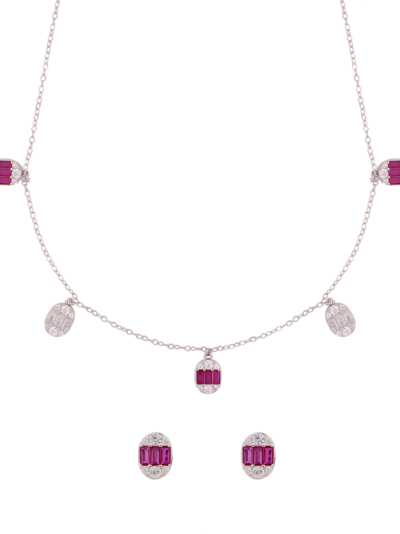925 Sterling Silver Fuchsia Gemstone Glam Pendant Set with matching Bracelet