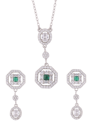 925 Sterling Silver Green-Gem Glam Pendant Set with matching Bracelet