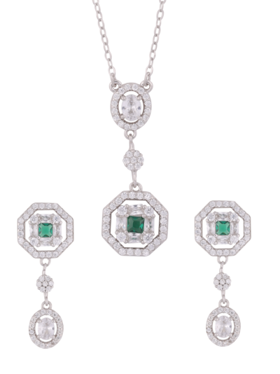 925 Sterling Silver Green-Gem Glam Pendant Set with matching Bracelet