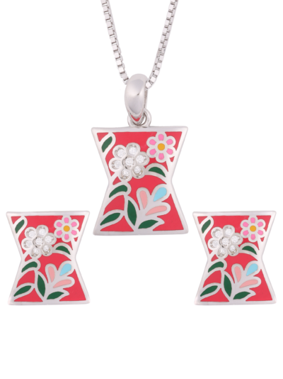 925 Sterling Silver Floral Fusion Pendant Set