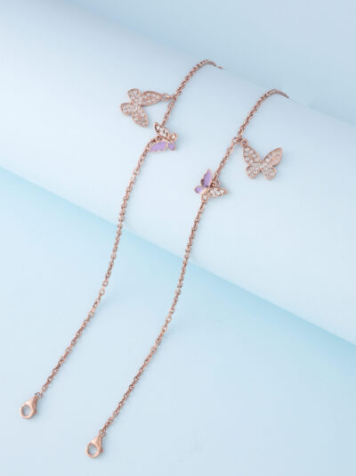 925 Sterling Silver Rose Gold Luxe Wingbeat Silver Anklet