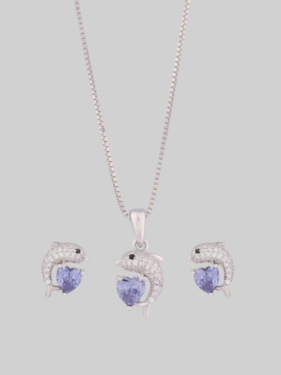 925 Sterling Silver Violet Wave Pendant Set