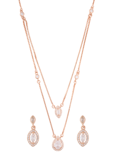 925 Sterling Silver Luxury Rose- Gold Double-Layer Gemstone Pendant Set