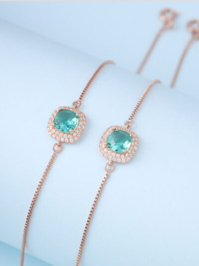 925 Sterling Silver Rose Gold Emerald Anklet