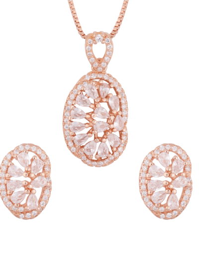 925 Sterling Silver Floral Elegance Rose Gold Pendant Set
