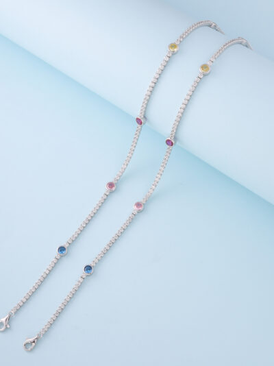 925 Sterling Silver Rainbow Sparkle Anklet