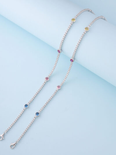 925 Sterling Silver Rainbow Sparkle Anklet