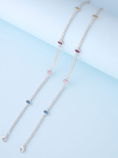 925 Sterling Silver Rainbow Zirconia Silver Anklet