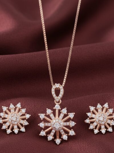 925 Sterling Silver Radiant Rose Gold Starlight Necklace Set