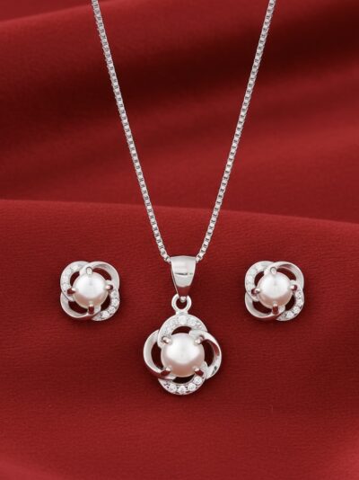 925 Sterling Silver Eternal Pearl & Spark Pendant Set