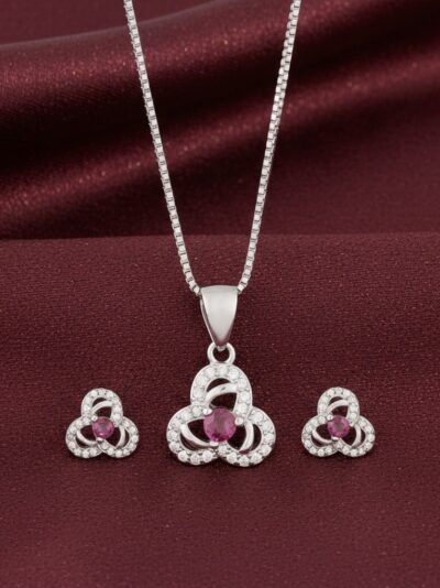 925 Sterling Silver Fuchsia Flair Pendant Set
