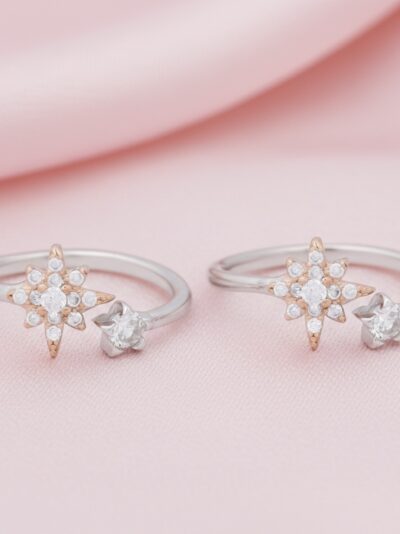 925 Sterling Silver Starlight dual tone Toe-Ring Pair