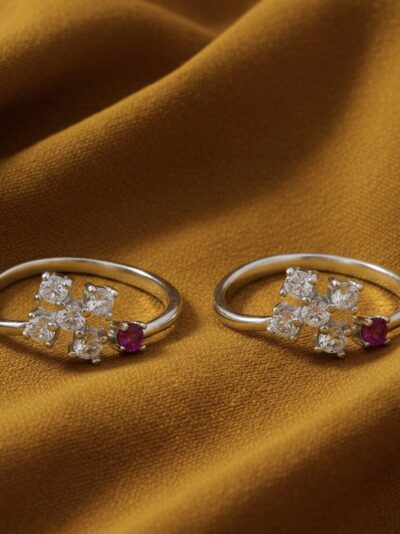 925 Sterling Silver Pink Gem Toe-Ring Pair