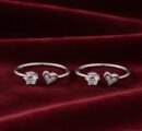 925 Sterling Silver Minimalist Heart Gem Toe-Ring Pair