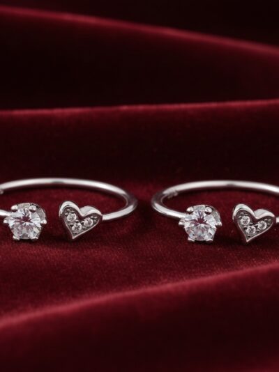 925 Sterling Silver Minimalist Heart Gem Toe-Ring Pair
