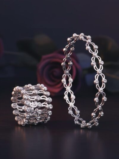 925 Sterling Silver Rose Gold Ring cum Bangle Style Bracelet